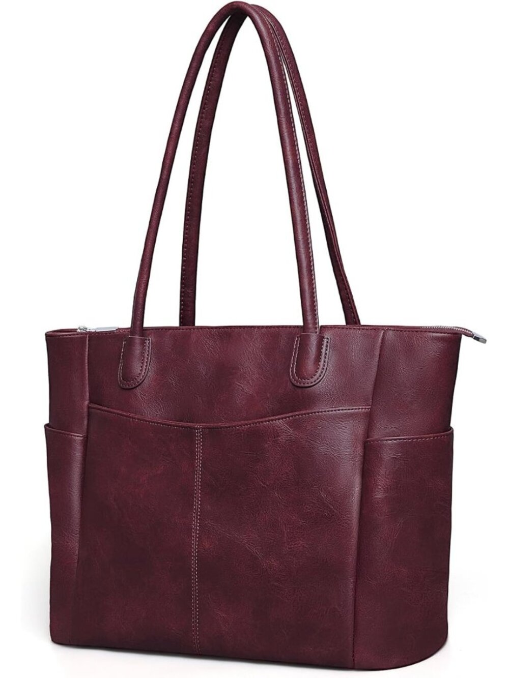 Stylish Large Vegan Leather Tote Bag for Women | 23L Work Purse with Zipper